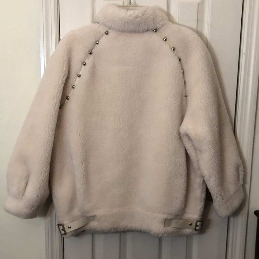 Faux Fur Shearling Off-White Jacket/Coat Winter, Pit to Pit 23" Pre-Owned - Picture 6 of 16